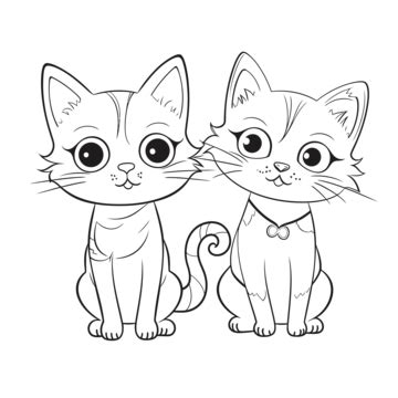 Dibujo De Dos Lindos Gatos Para Colorear Páginas Esquema Boceto Vector ...