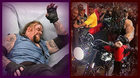 Kane Chokeslams The Undertaker Through The Ring And Rides His Motorcycle 8 14 00 Youtube