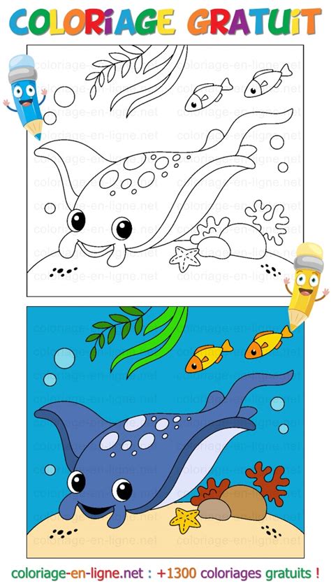 Coloriage Raie manta rigolote Coloriage à imprimer ou à faire en ligne