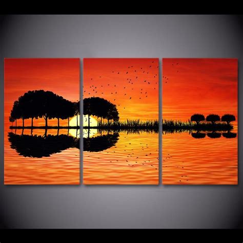 Awesome Acoustic Sunset Sunset Painting Modern Wall Art Canvas Lake Sunset Painting