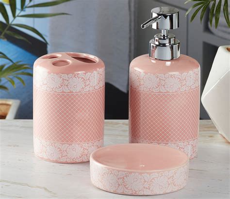 Buy Pilar Glossy Ceramic Bathroom Accessories Set Set Of 3 Pink