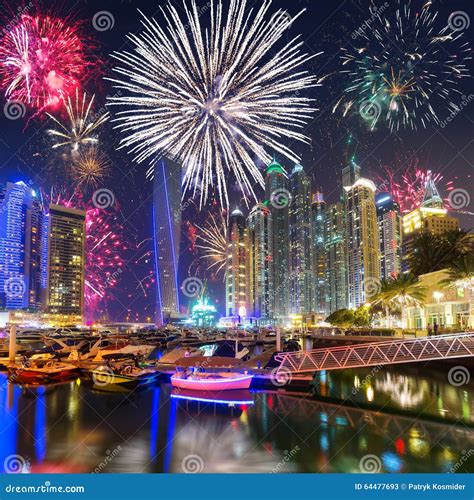 New Year Fireworks Display in Dubai Stock Image - Image of event, arab ...