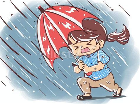 豪雨の中を歩く女性イラスト No 23773209／無料イラストフリー素材なら「イラストac」