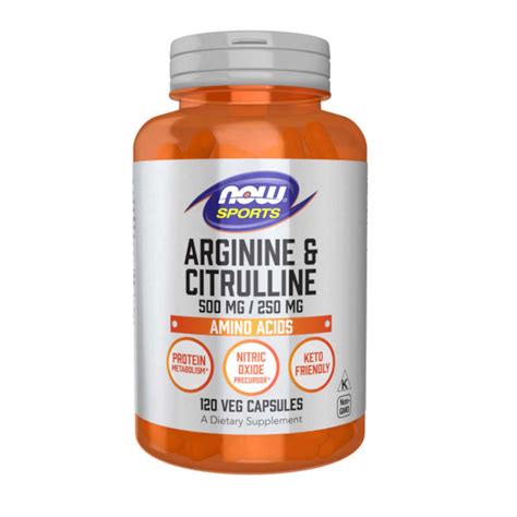 Arginine Citruline 500mg 250mg 120 Veg Caps De Now Foods