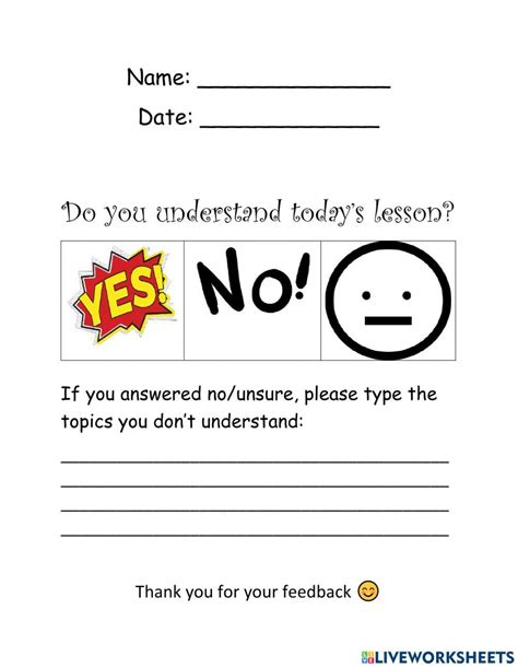 Daily Feedback Worksheet Live Worksheets