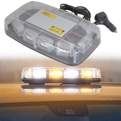 Shzaitor Roof Top Mini Strobe Light Bar Amber White Magnetic Mount