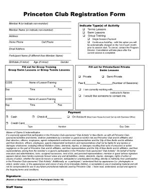 Fillable Online Princeton Club Registration Form Fax Email Print