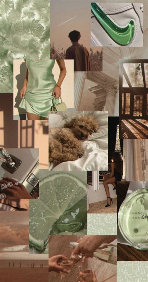 A Collage Of Photos With Green And White Items