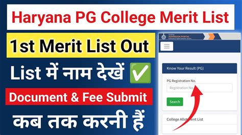 Haryana Pg College Merit List Out 2024 Haryana Pg College Merit List