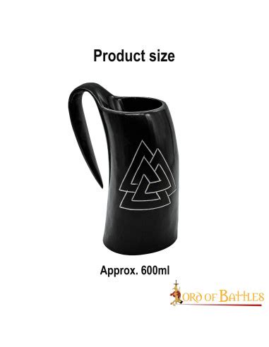 Chope à bière Viking Valknut en corne 600 ml Boutique Épées