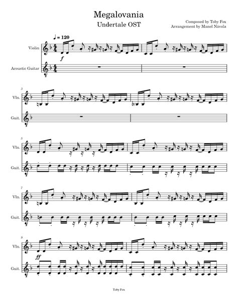 Megalovania Sheet Music For Violin Guitar String Duet