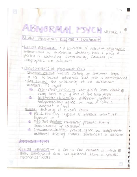 Abnormal Psych Clinical Assesment Diagnosis And Treatment Psy