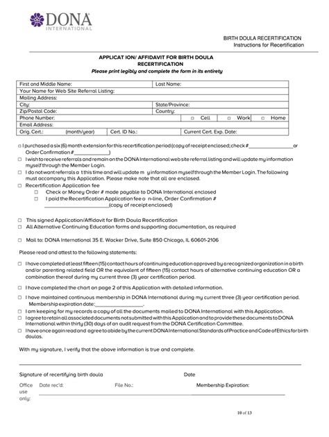 Fillable Online APPLICAT ION AFFIDAVIT FOR BIRTH DOULA Fax Email Print