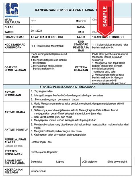 RPH REKA BENTUK DAN TEKNOLOGI TINGKATAN 3 TS25 Cikgu Info