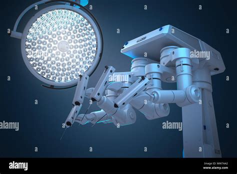 3d Rendering Robot Surgery Machine With Surgery Lights Stock Photo Alamy