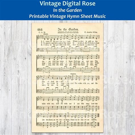 In The Garden Printable Vintage Hymn Sheet Music Etsy