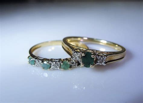 Reserved For Ethan 10k Bridal Ring Set Green Emerald Ring Set