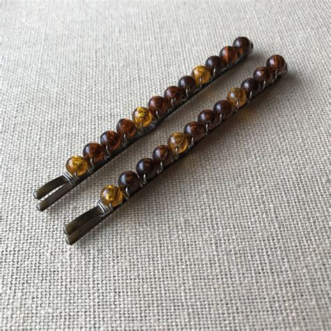 Brown Translucent Beaded And Wire Wrapped Bobby Pins With Etsy