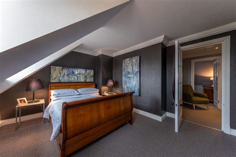 Contemporary Loft Bedroom With Skylights And Scroll Top Bed Interior