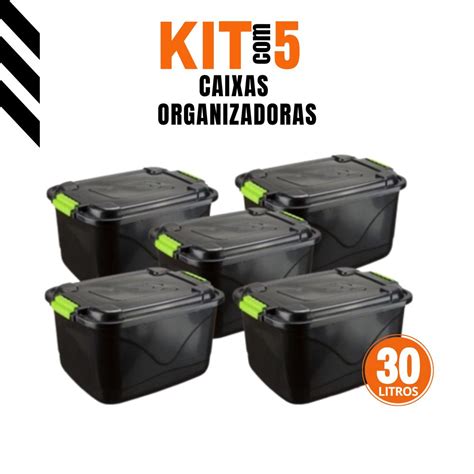 Kit 5 Caixas Organizadoras 30l Grande C Tampa E Trava Organizador Para