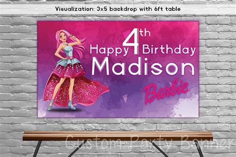 Barbie Birthday Backdrop Barbie Birthday Banner By Yourpartyninja On