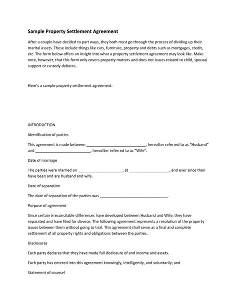 Free Settlement Agreement Templates Divorce Debt Employment