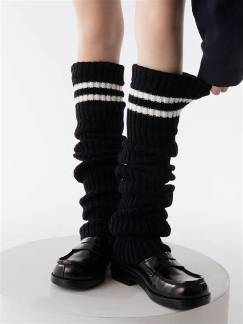 6 Color Options Striped Pattern Preppy Knitted Leg Warmers