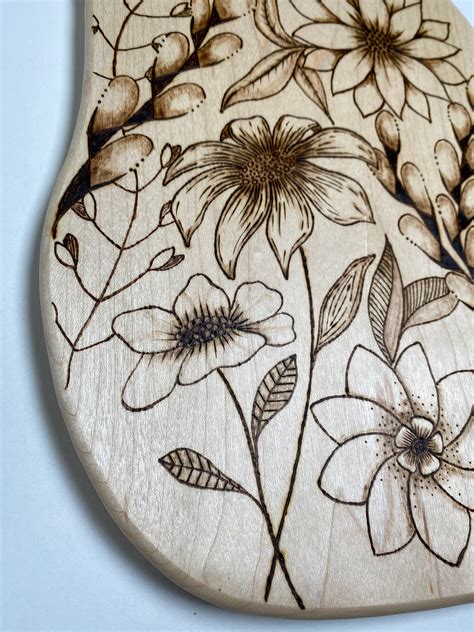 Handmade Charcuterie Board Pyrography Zentangle Flowers Design Hand