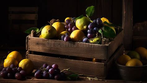 Juicy Citrus Fruits In Rustic Wooden Crate Generated By AI Stock Photo