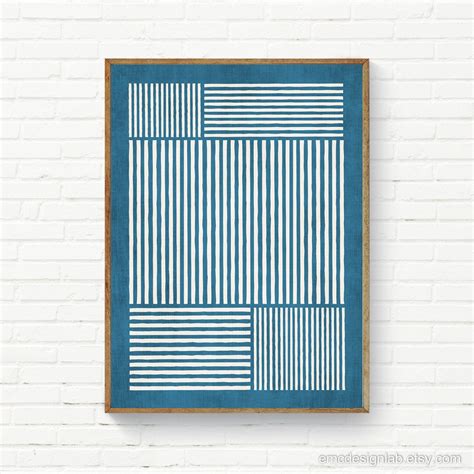 Aegean Bleu Teal Wall Art, Original Vertical Horizontal White Lines ...