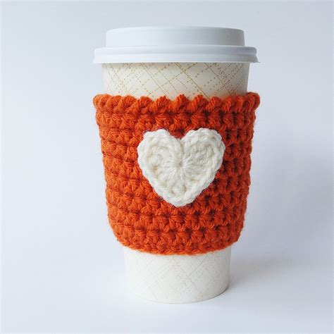 Crochet Coffee Sleeve Pumpkin Spice Latte Heart Applique Free Image