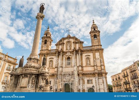 The Facade Of The Church Of Saint Dominic And Column Of The Immaculate