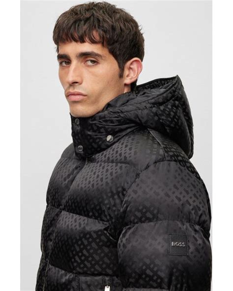 Boss By Hugo Boss Monogram Jacquard Quilted Puffer Jacket In Black For