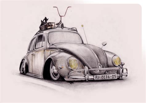 VW Beetle Drawing, Pencil, Sketch, Colorful, Realistic Art Images ...