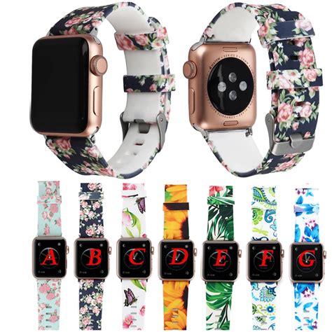 Floral Flower Bands For Apple Watch Series 4 3 2 1 40mm 44mm Silicone Pattern Printed Strap For