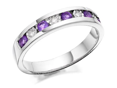 9ct White Gold Amethyst And Diamond Half Eternity Ring 6pts D7272