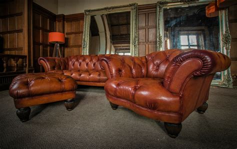 F50 1374 TETRAD OSKAR CHESTERFIELD TAN LEATHER 3 PIECE SUITE MIDI SOFA