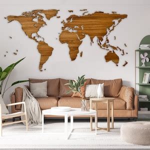 Led Illuminated Wooden World Map Solid Oak With Borders Wall Decor