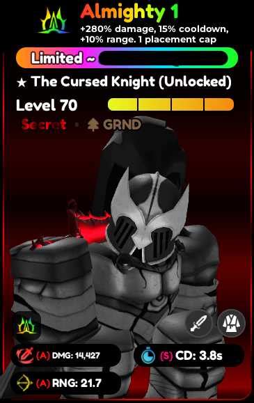 Almighty The Cursed Knight Evolved Lvl A S A Secret Igris Roblox