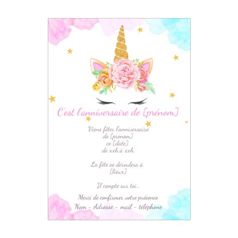 Invitation Pour Un Anniversaire Licorne A Imprimer Artofit