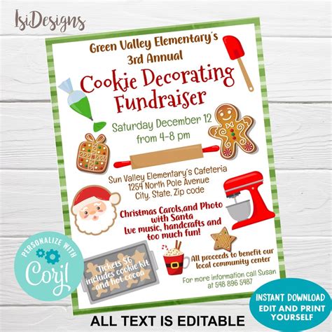 Editable Christmas Cookie Decorating Flyer Holiday Cookie Etsy