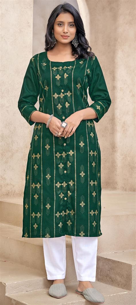 Party Wear Green Color Cotton Fabric Salwar Kameez 1851494