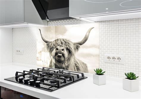 30wx24htempered Glass Cow Backsplash Design Cooker