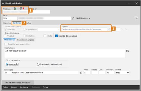 Como alimento o Histórico de Partes o evento Medidas de segurança