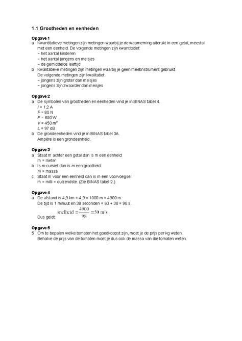 Uitwerking Havo Systematische Natuurkunde Hoofdstuk Grootheden