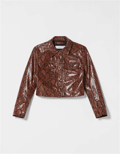 Bershka Faux Leather Snake Print Jacket Authentic Brands For Less