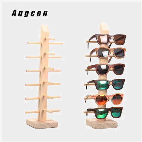 Angcen Multi Layer Wood Sunglass Display Rack Holder Shelf Eyeglasses Show Stand For 6 Pairs