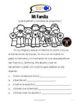 "Mi Familia" (Comprehension Activity & Worksheets) DISTANCE LEARNING!