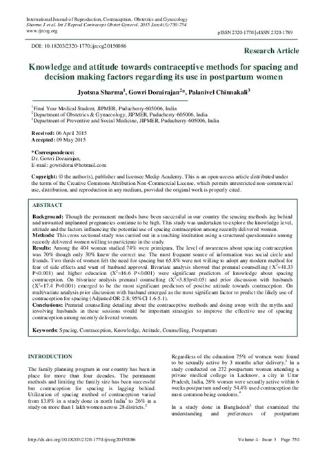 Pdf Knowledge And Attitude Towards Contraceptive Methods For Spacing