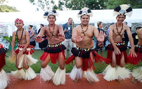 Cook Islands Dancers Wearing Traditional Dress Perform At The Opening